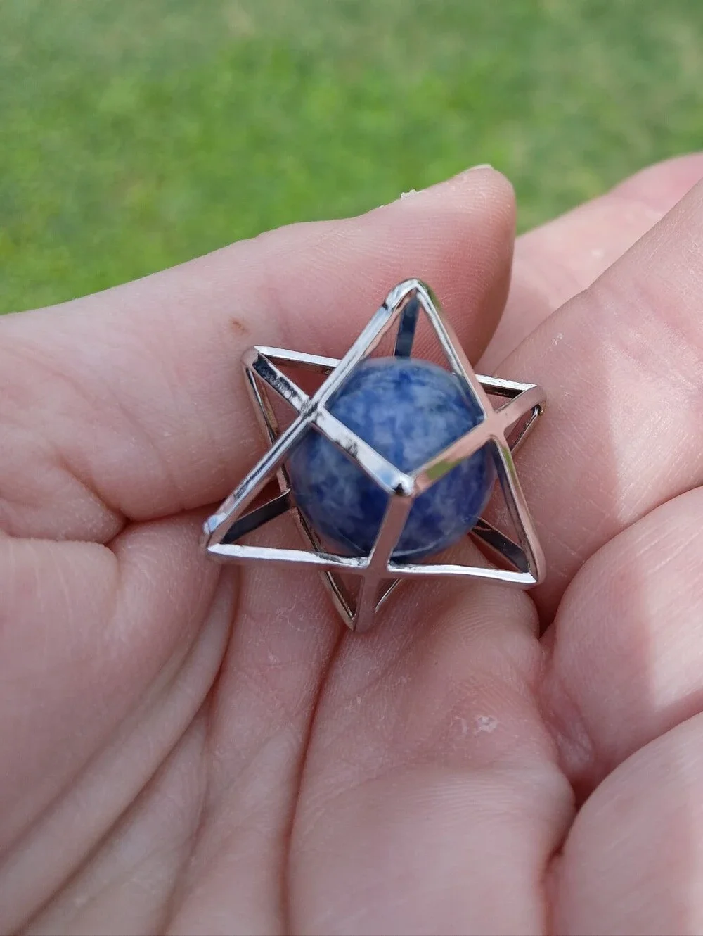 New Sodalite Ball Star of David Magic Energy Amulet Pendant.